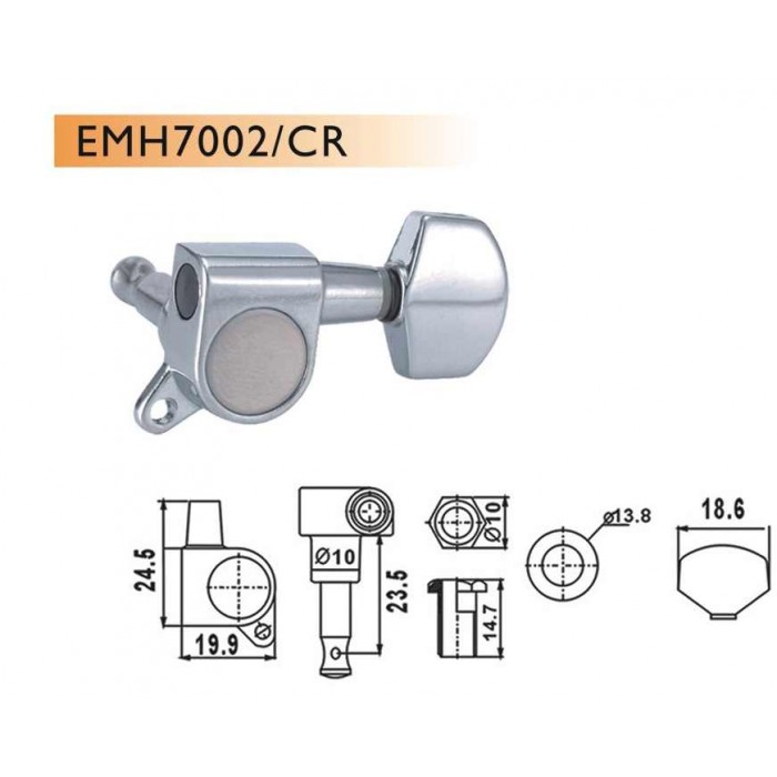 ELEKTRO GİTAR BURGUSU, 6'LI SET, SAĞ, KROM, STANDA